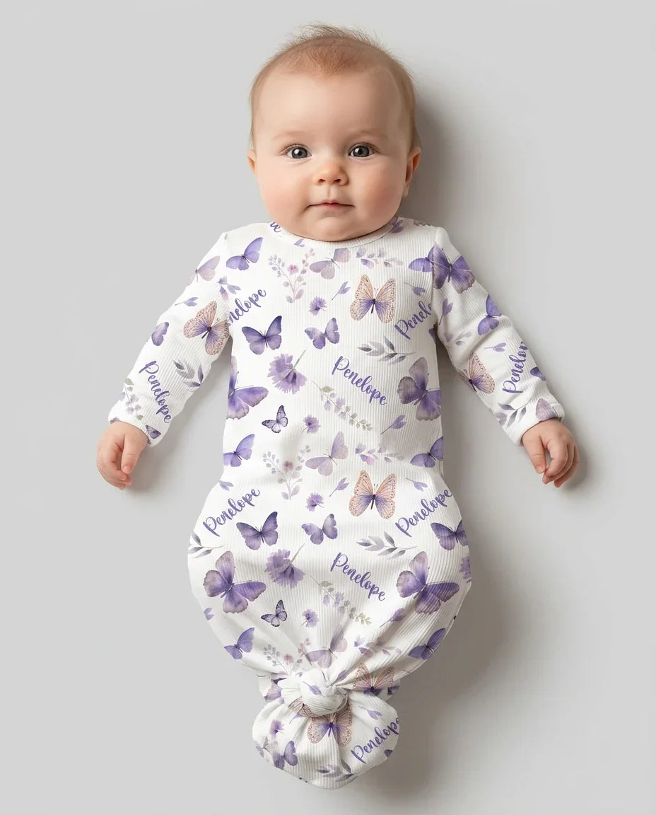 Custom Name Lilac Bloom Bamboo Knot Gown