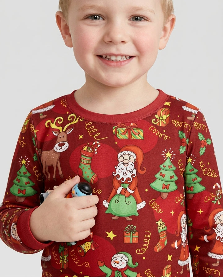 Santa Reindeer Snowflakes Bamboo Two Piece Long Sleeve Pajama Set