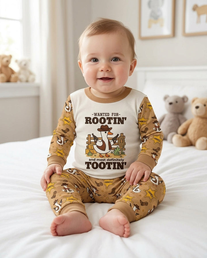 Rootin' Tootin' Cutie Custom Name Bamboo Two Piece Long Sleeve Pajama Set
