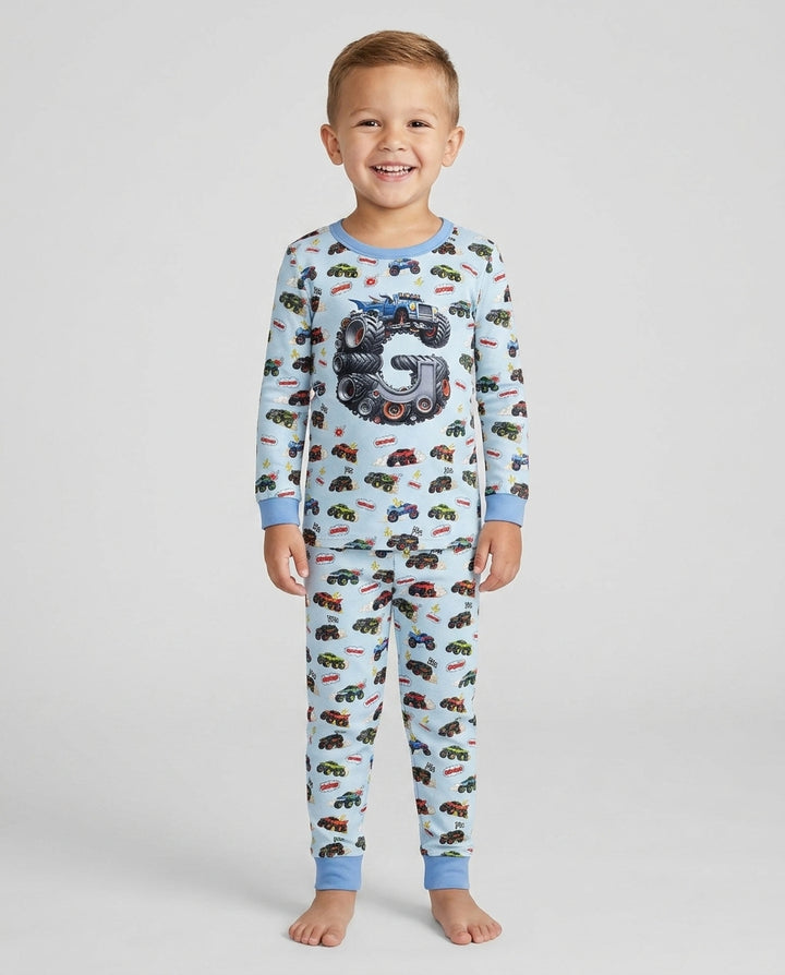 Cute Baby Word Car Bamboo Two Piece Long Sleeve Pajama Set