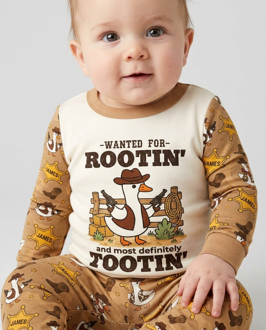 Rootin' Tootin' Cutie Custom Name Bamboo Two Piece Long Sleeve Pajama Set