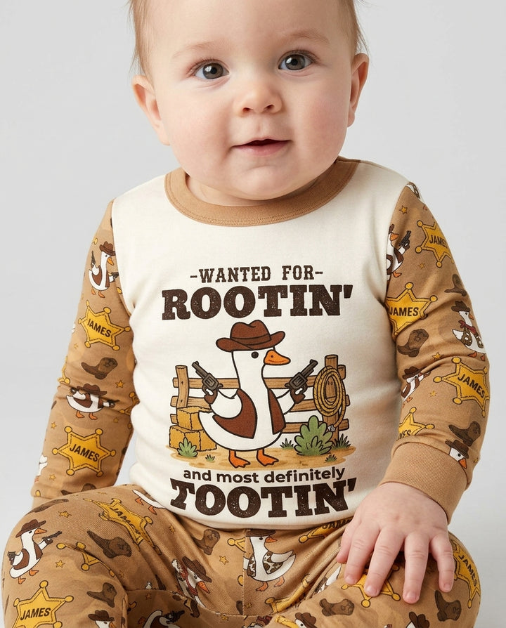 Rootin' Tootin' Cutie Custom Name Bamboo Two Piece Long Sleeve Pajama Set