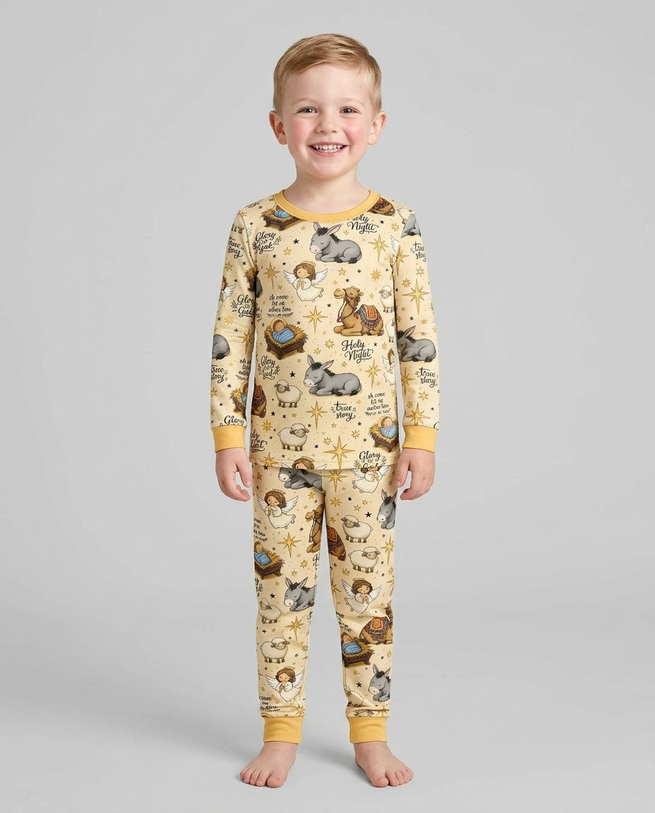 Nativity Christmas Holy Night Bamboo Two Piece Long Sleeve Pajama Set