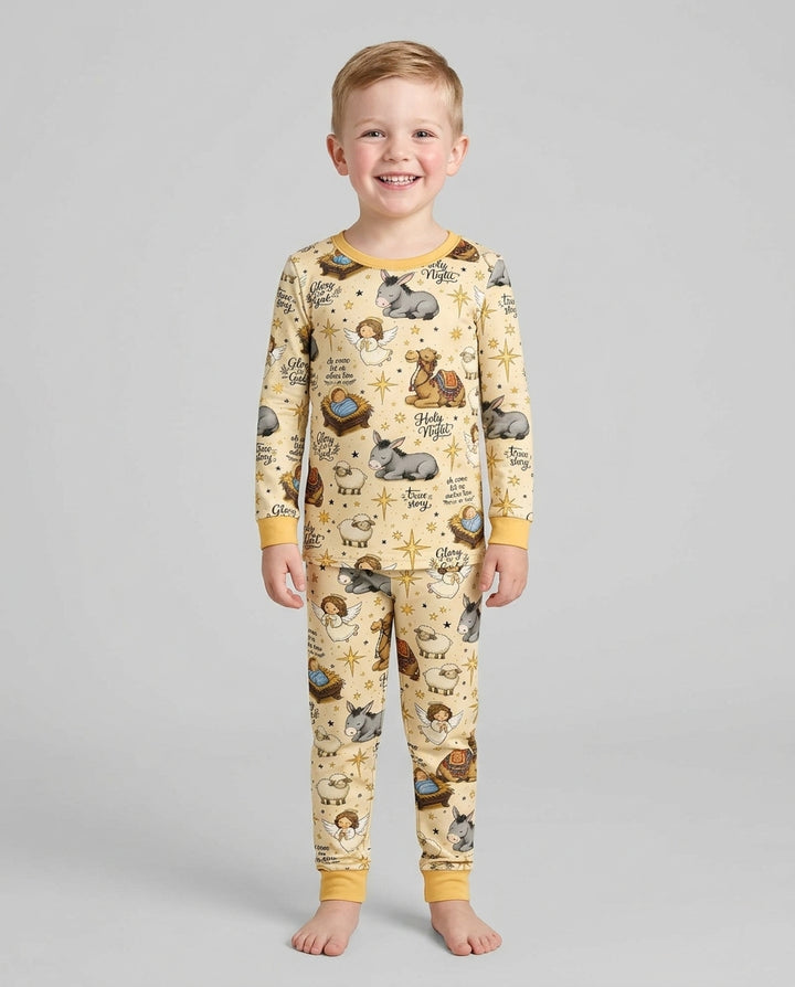 Nativity Christmas Holy Night Bamboo Two Piece Long Sleeve Pajama Set