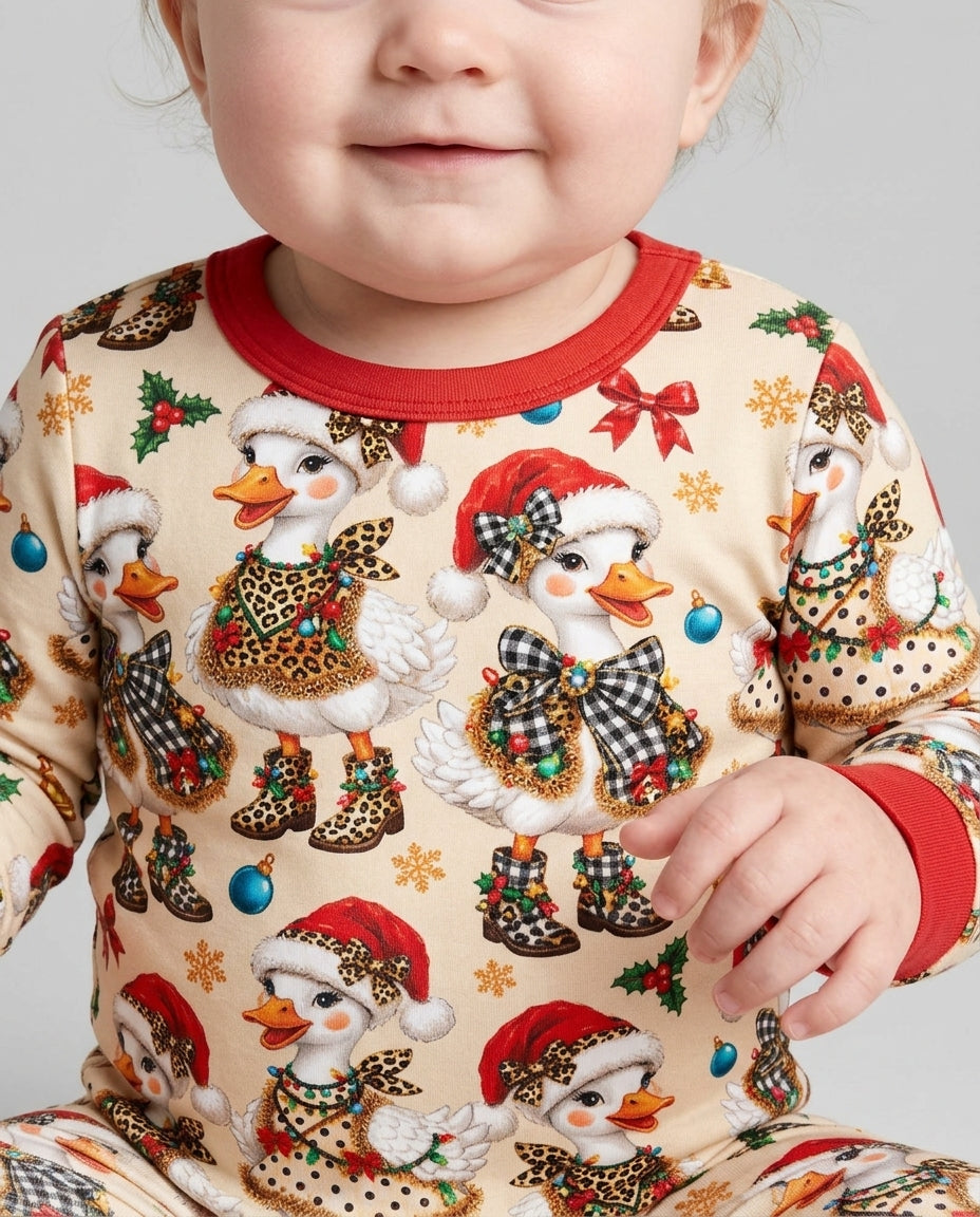 Holly Jolly Cowgirl Ducks Bamboo Two Piece Long Sleeve Pajama Set
