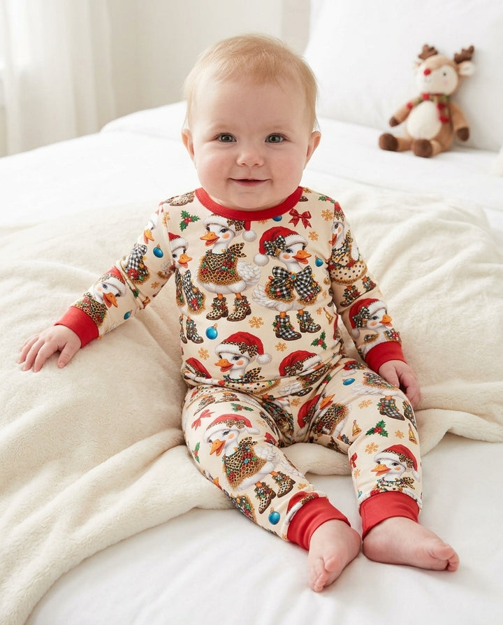 Holly Jolly Cowgirl Ducks Bamboo Two Piece Long Sleeve Pajama Set
