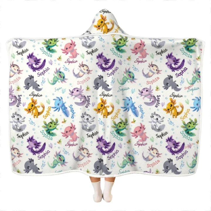 I Love You Axolotl Custom Name Bamboo Wearable Hooded Blanket
