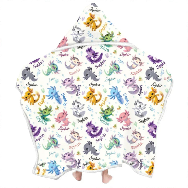 I Love You Axolotl Custom Name Bamboo Wearable Hooded Blanket