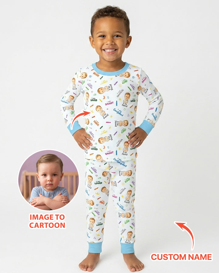 Kids Affirmations Custom  Bamboo Two Piece Long Sleeve Pajama Set