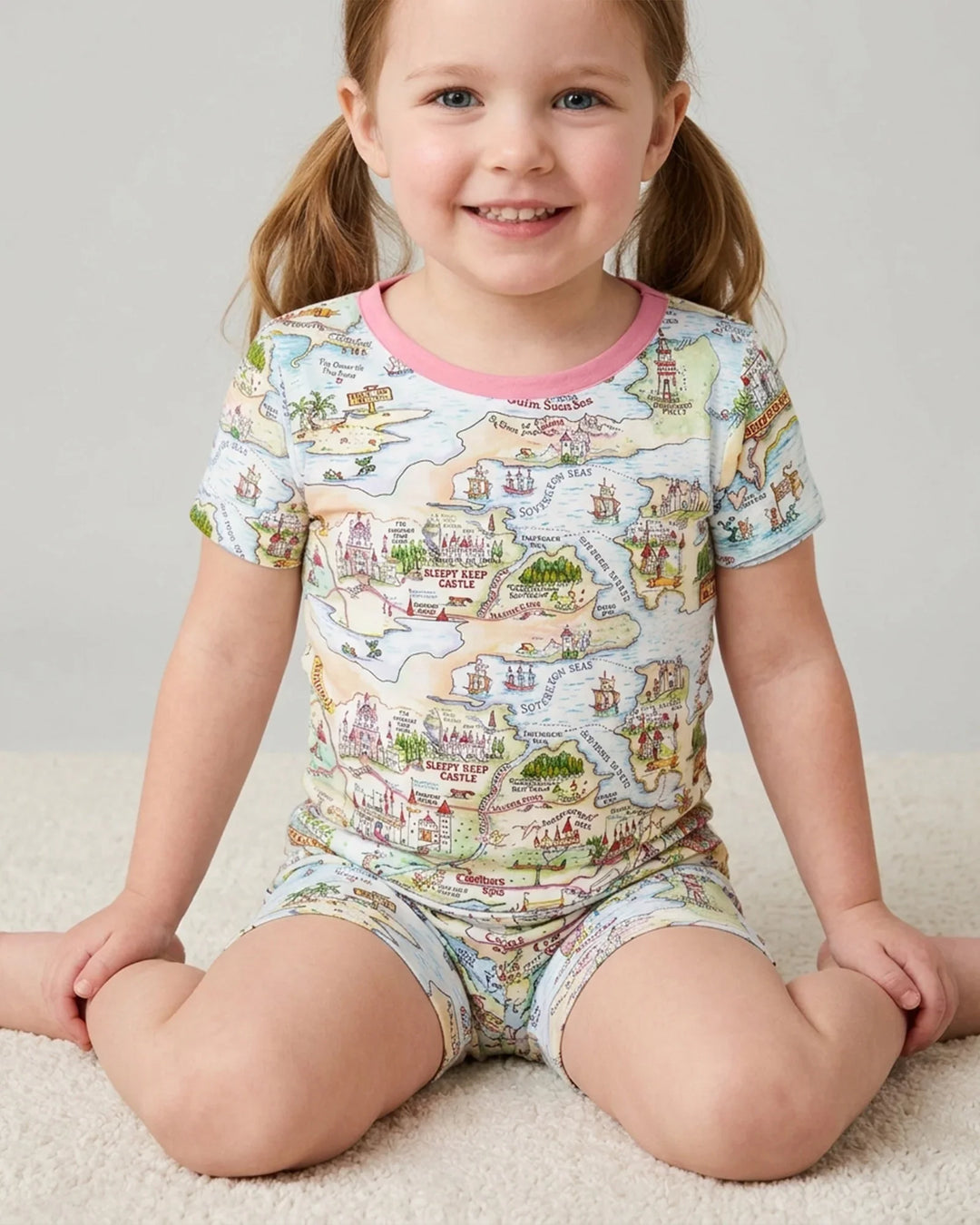 Once Upon A Map Mommy & Baby Matching Bamboo Two Piece Short Sleeve Shorts Pajama Set