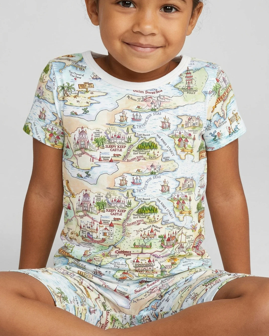Once Upon A Map Mommy & Baby Matching Bamboo Two Piece Short Sleeve Shorts Pajama Set