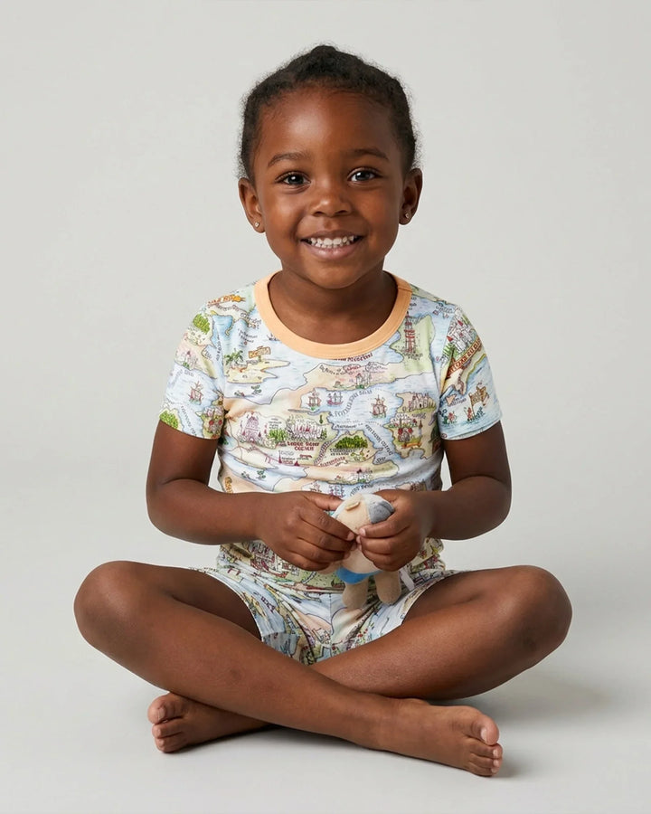 Once Upon A Map Mommy & Baby Matching Bamboo Two Piece Short Sleeve Shorts Pajama Set