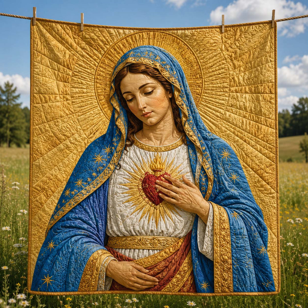 Immaculate Heart of Mary Golden Halo Bamboo Quilt Blanket