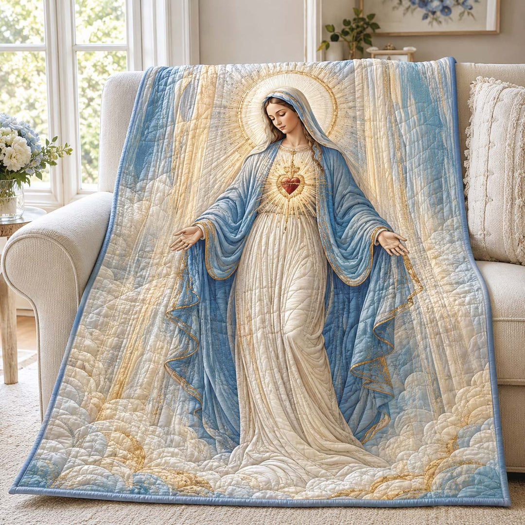 Immaculate Heart of Mary Heavenly Light Bamboo Quilt Blanket