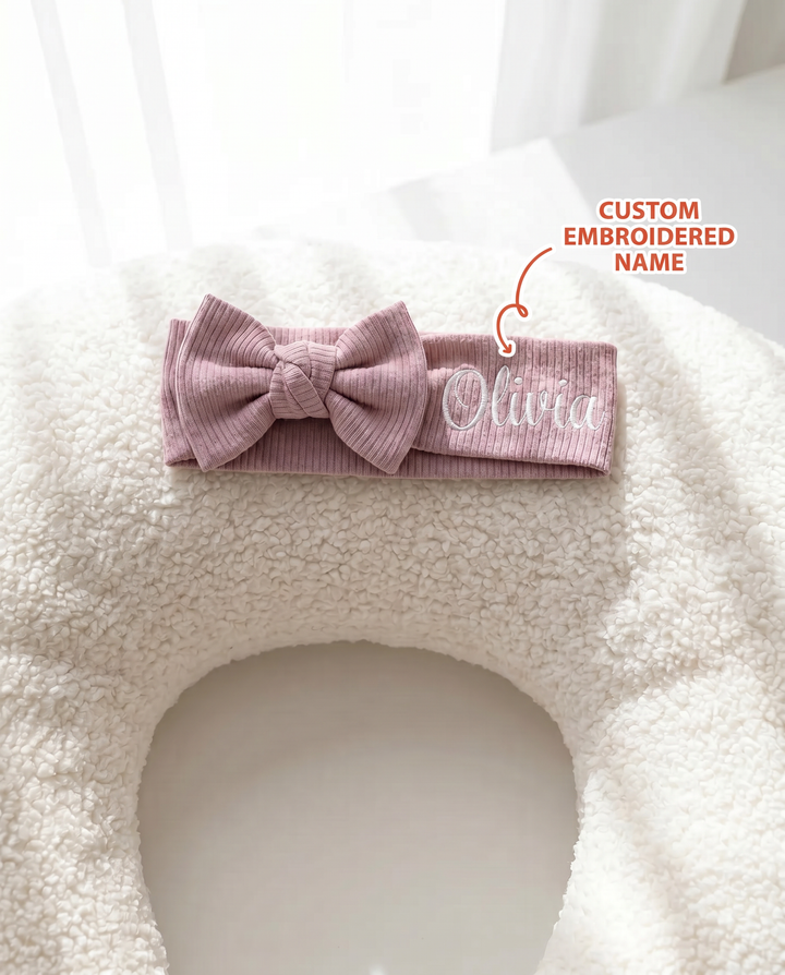 Personalized Baby Sheep Embroidered Ribbed Bamboo Headband