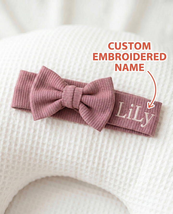 Custom Name Embroidered Ribbed Bamboo Headband