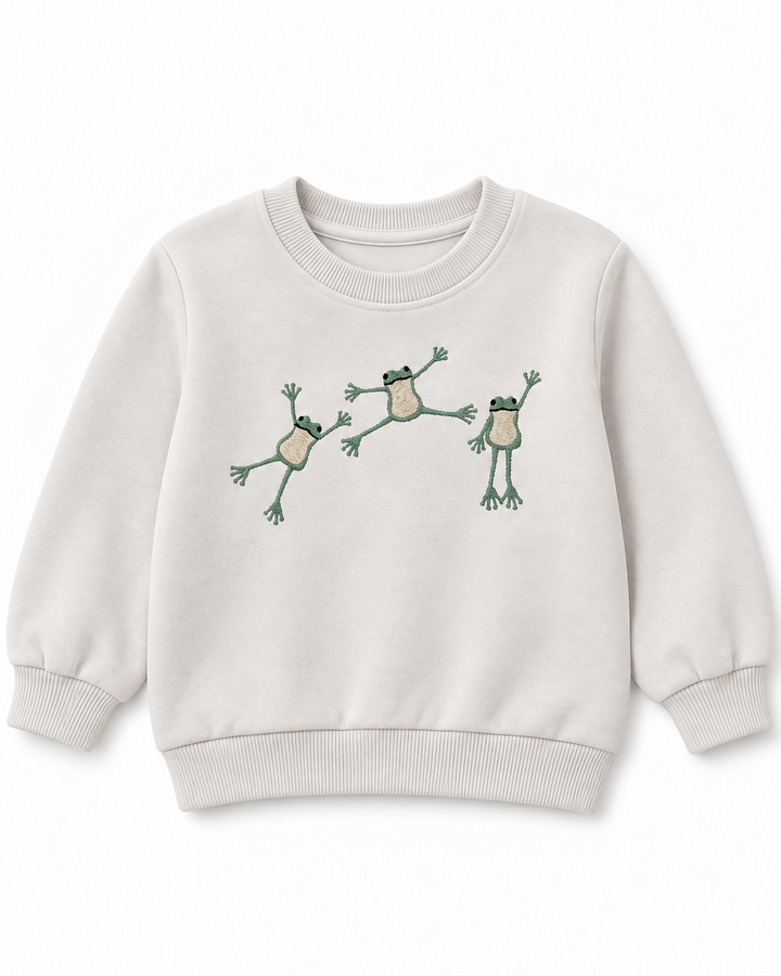Cute Frog Embroidered Bamboo Crewneck Sweatshirt
