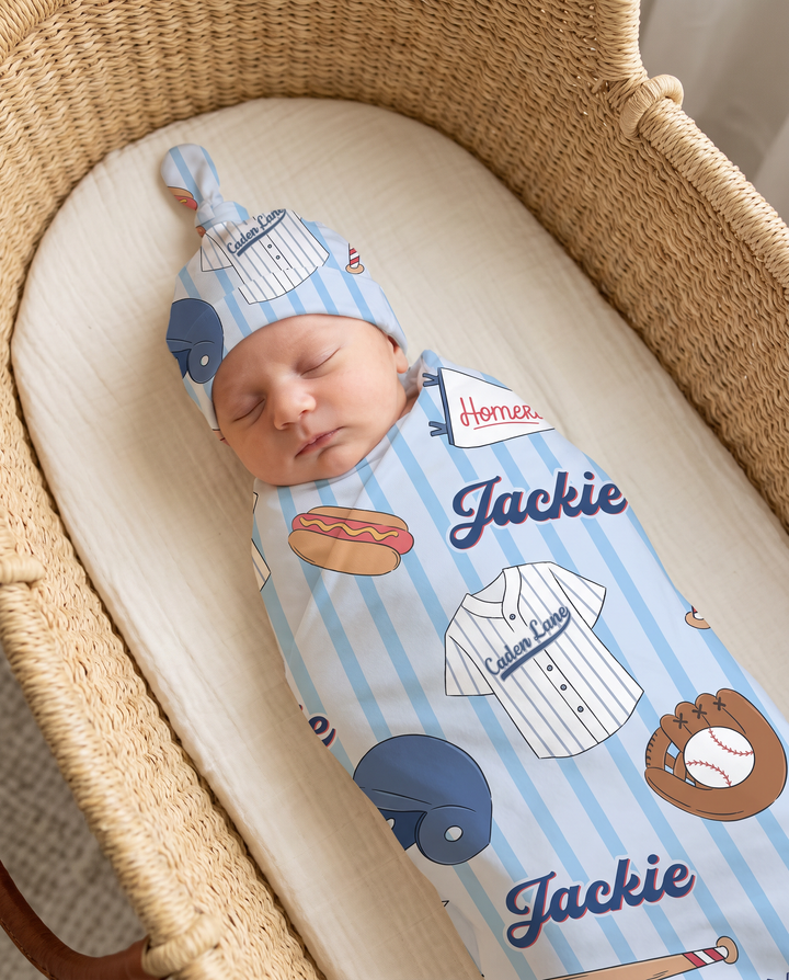 Personalized Ballpark Bros Bamboo Swaddle Blanket