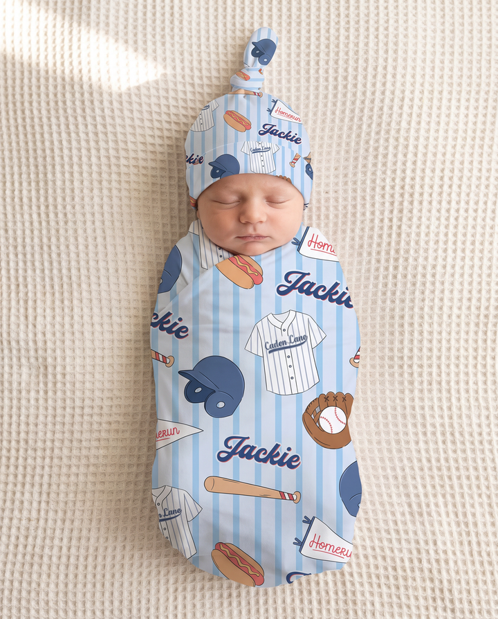 Personalized Ballpark Bros Bamboo Swaddle Blanket