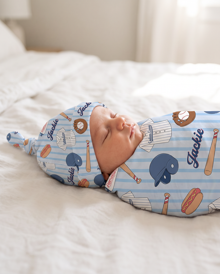 Personalized Ballpark Bros Bamboo Swaddle Blanket