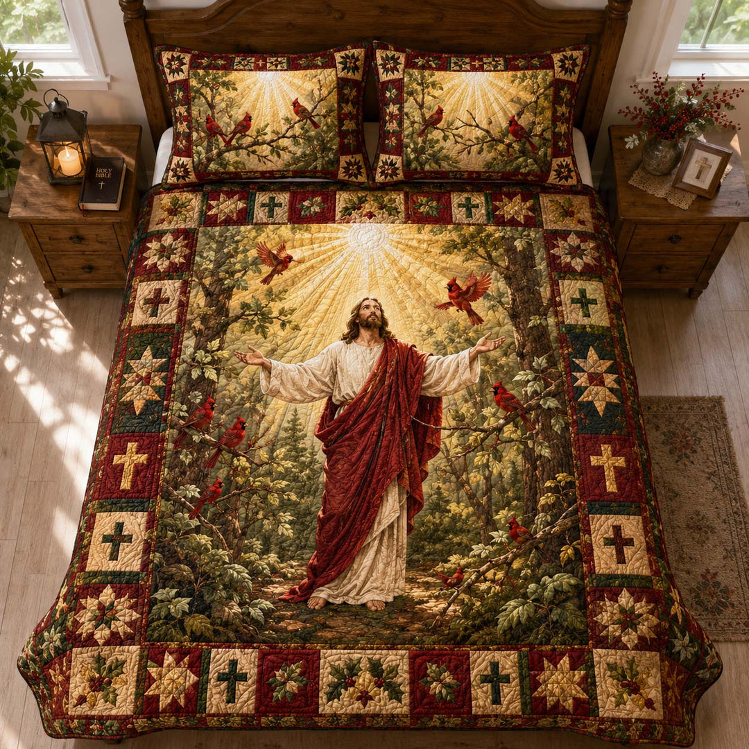 Jesus Cardinals Divine Light Bamboo Quilt Bedding Set