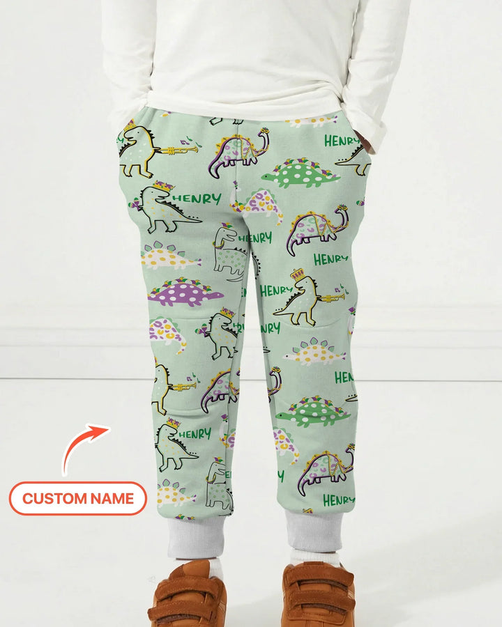 Custom Name Mardi Gras Saurus Bamboo Jogger