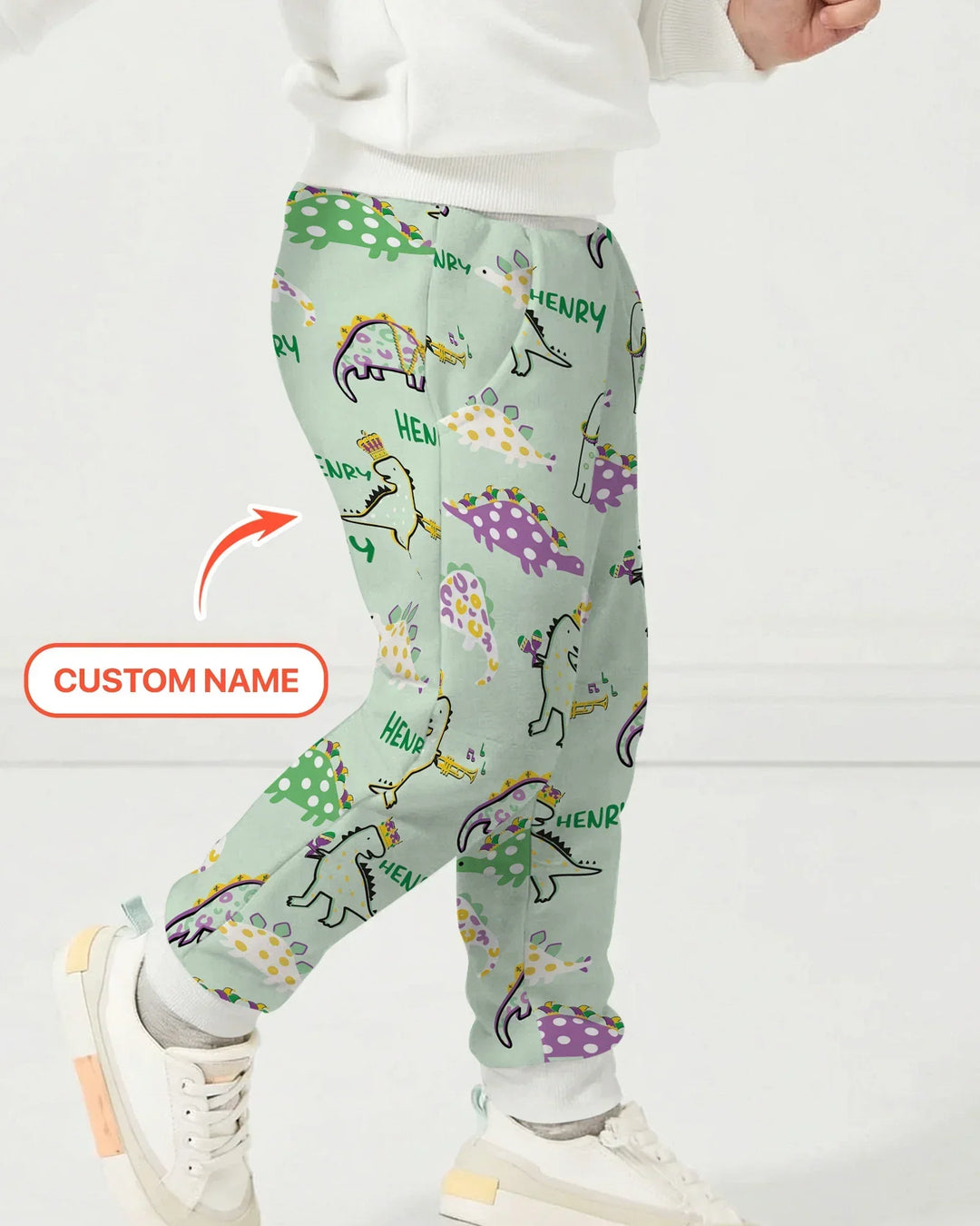 Custom Name Mardi Gras Saurus Bamboo Jogger