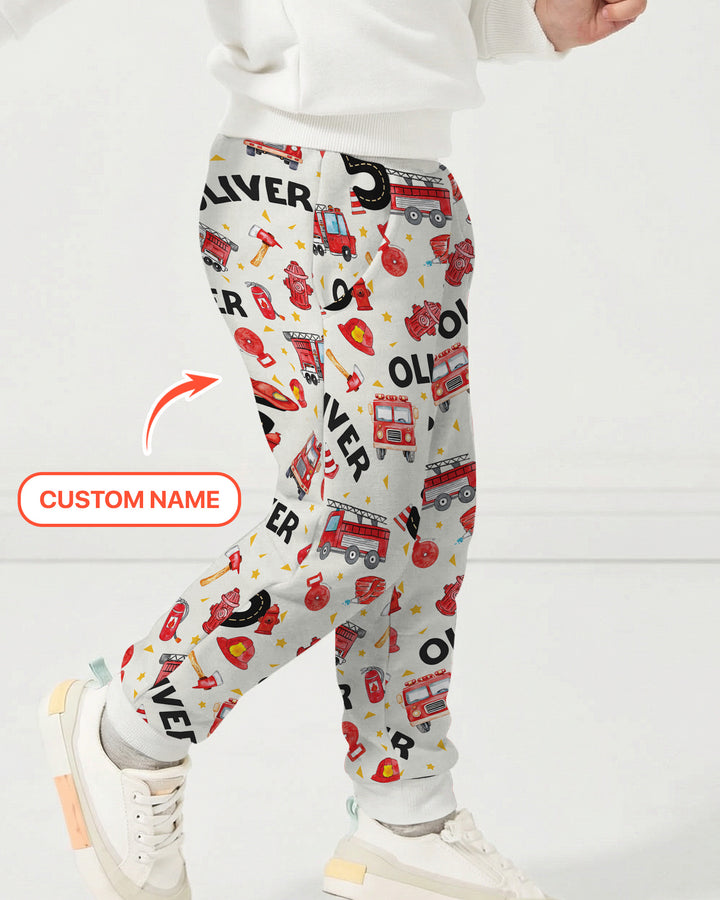 Custom Name Fire Truck Birthday Boy Bamboo Jogger