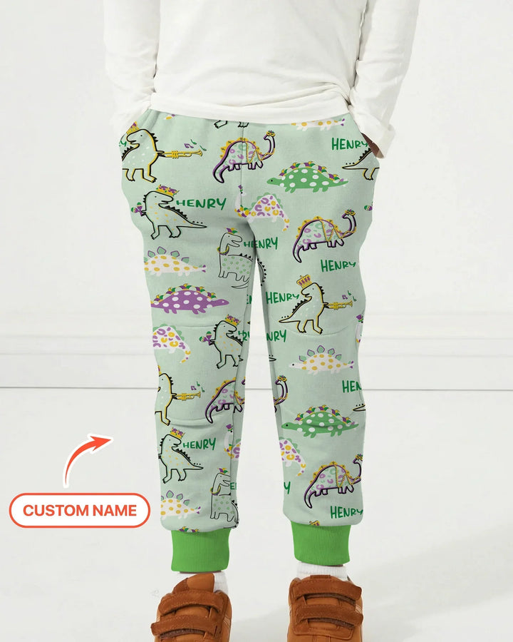 Custom Name Mardi Gras Saurus Bamboo Jogger