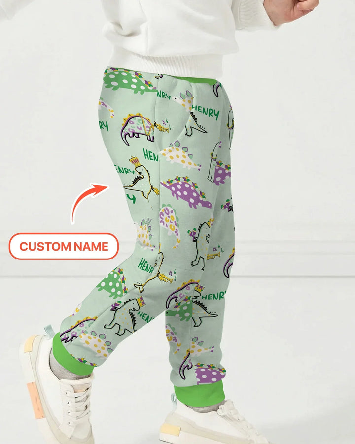 Custom Name Mardi Gras Saurus Bamboo Jogger