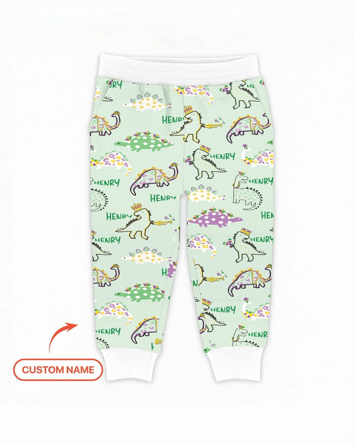 Custom Name Mardi Gras Saurus Bamboo Jogger