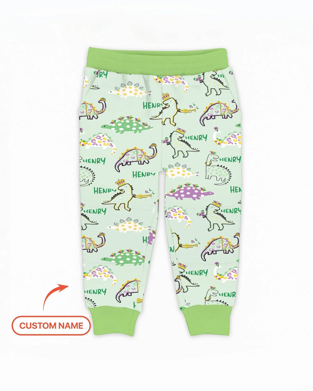Custom Name Mardi Gras Saurus Bamboo Jogger