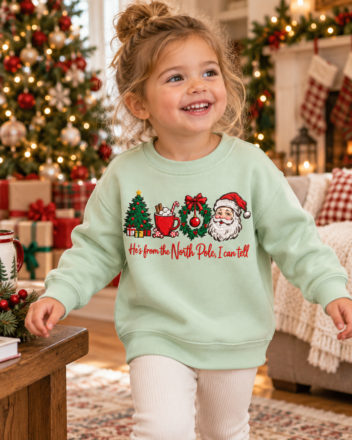 He From North Pole I Can Tell Embroidered Bamboo Crewneck Sweatshirt