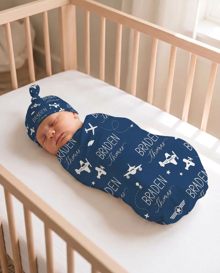 Personalized Little Aviator Bamboo Swaddle Blanket