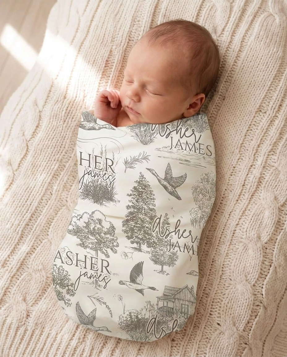 Personalized Flying Mallard Bamboo Swaddle Blanket