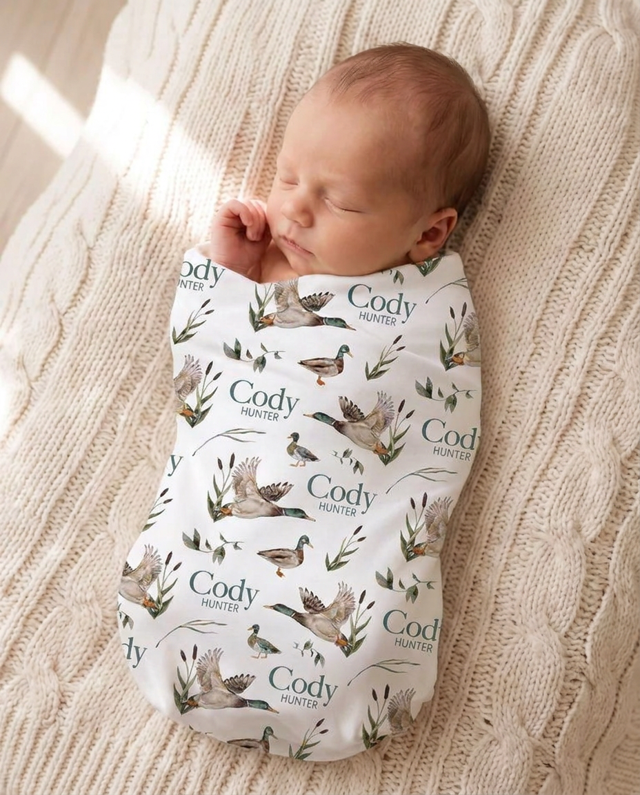 Personalized Watercolor Mallard Bamboo Swaddle Blanket