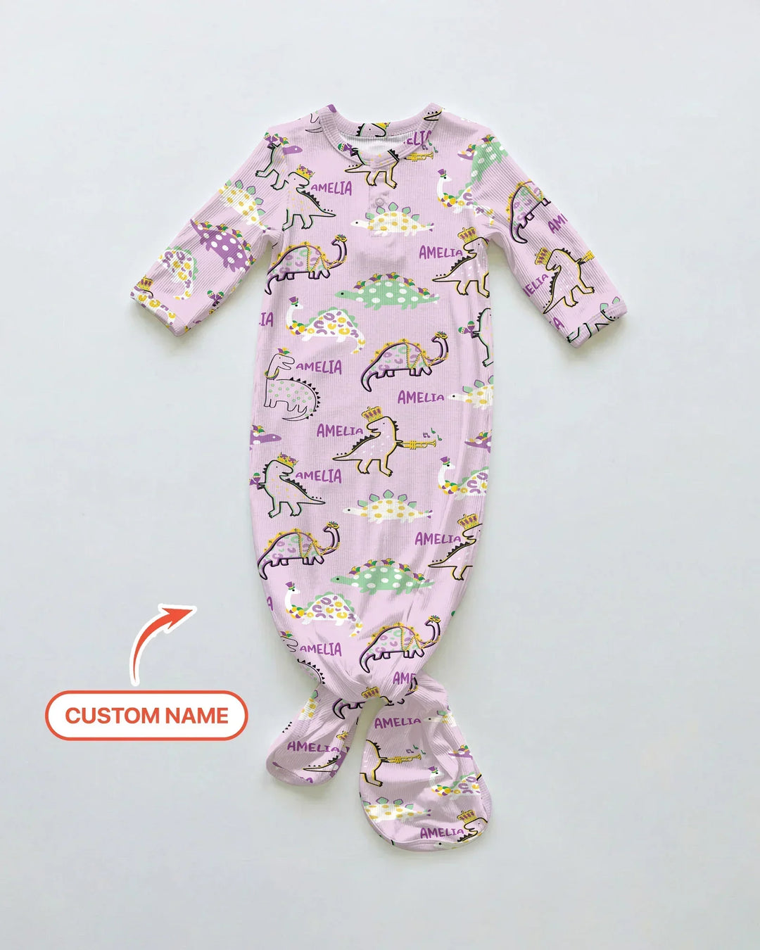 Custom Name Mardi Gras Saurus Bamboo Knot Gown
