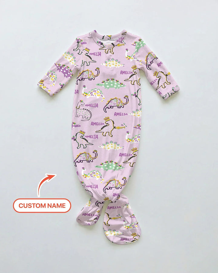 Custom Name Mardi Gras Saurus Bamboo Knot Gown