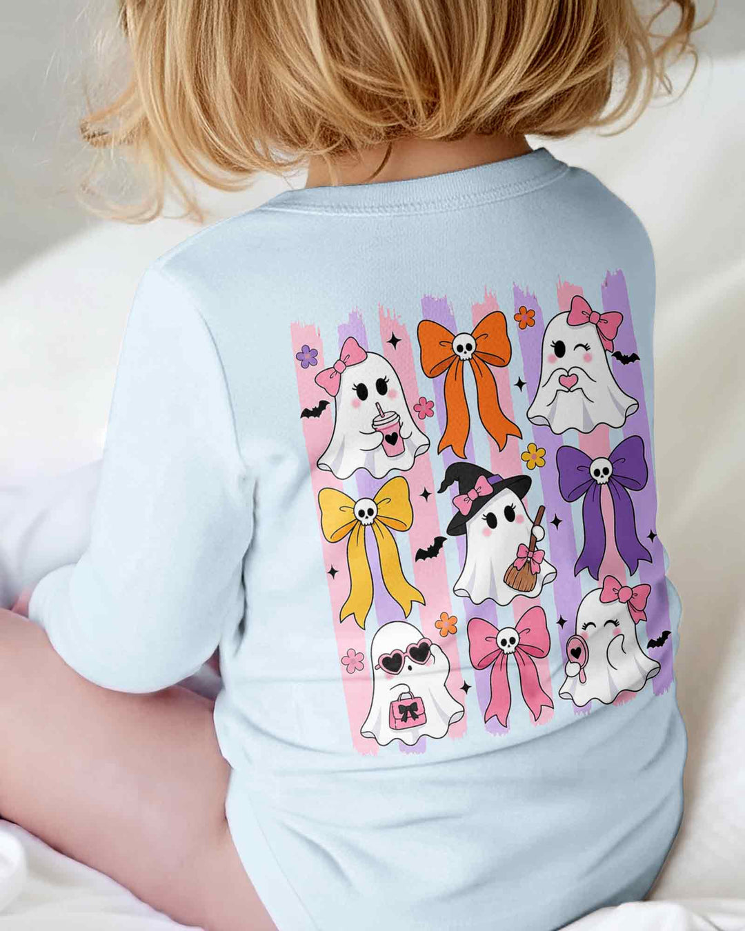 Personalized Pink Bow Ghost Coquette Halloween Bamboo Bodysuit