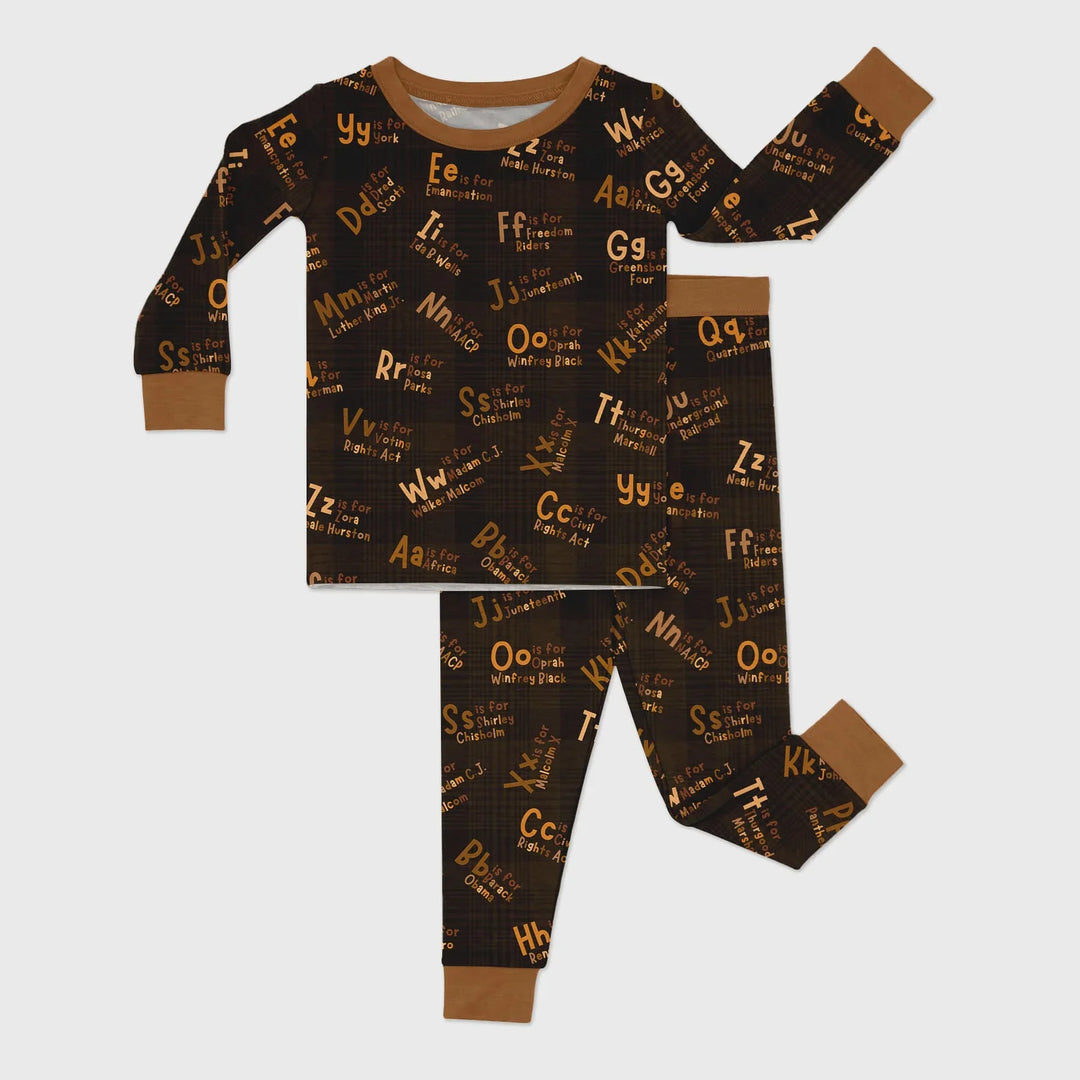 Black History Alphabet Bamboo Two Piece Long Sleeve Pajama Set