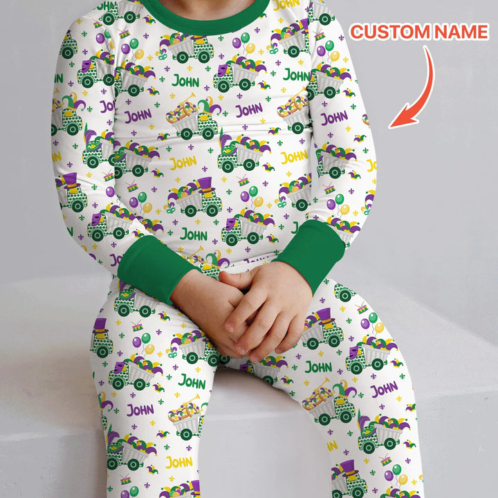 Mardi Gras Trucks Bamboo Two Piece Long Sleeve Pajama Set