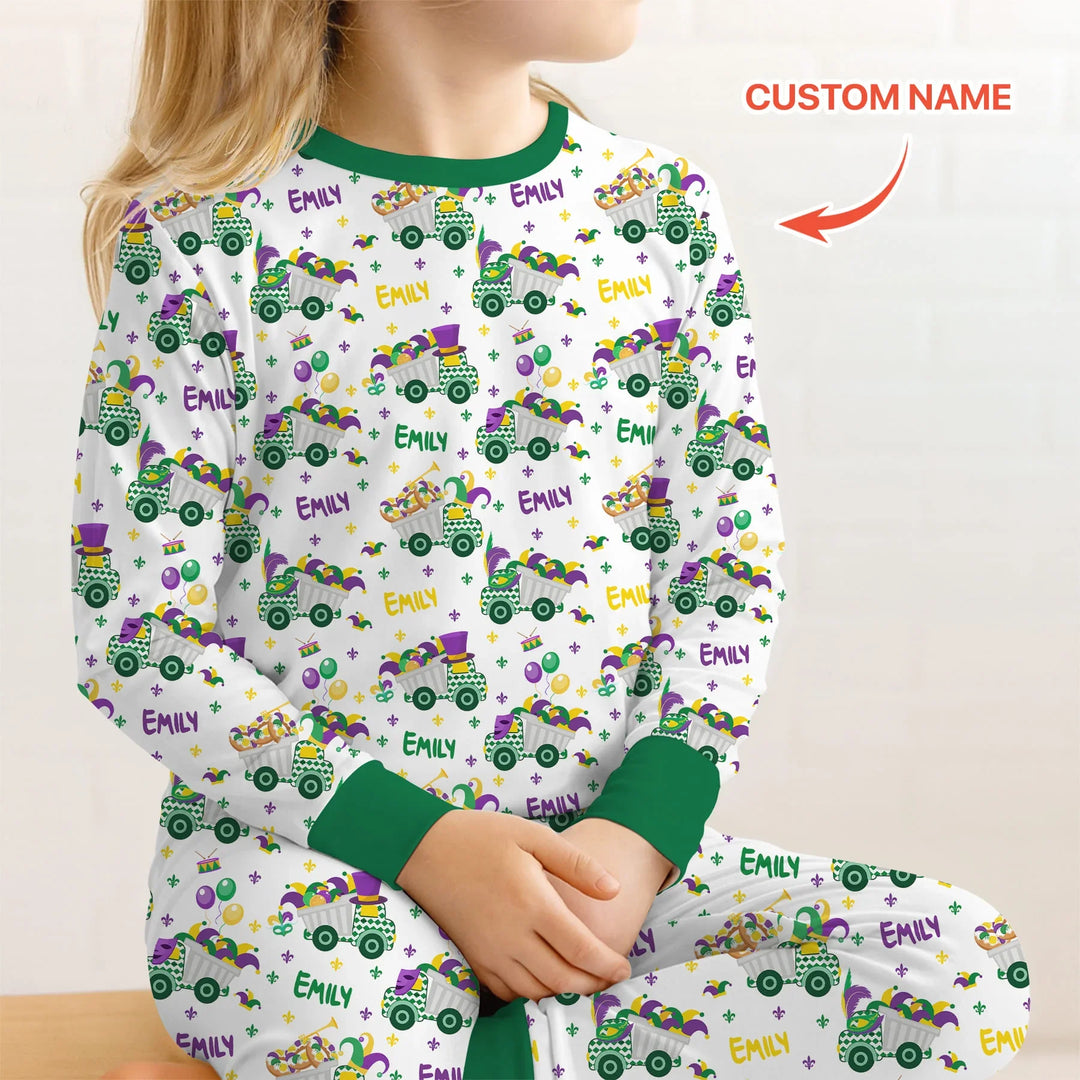 Mardi Gras Trucks Bamboo Two Piece Long Sleeve Pajama Set