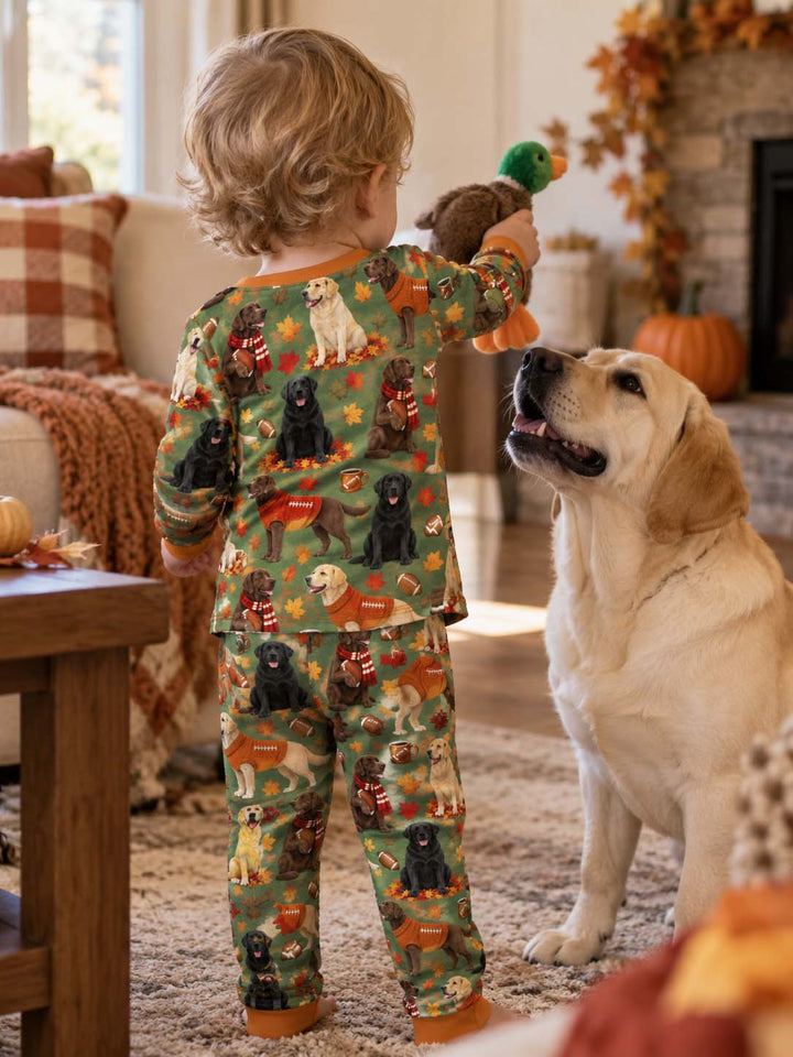 Labrador Retriever Football Fall Bamboo Two Piece Long Sleeve Pajama Set
