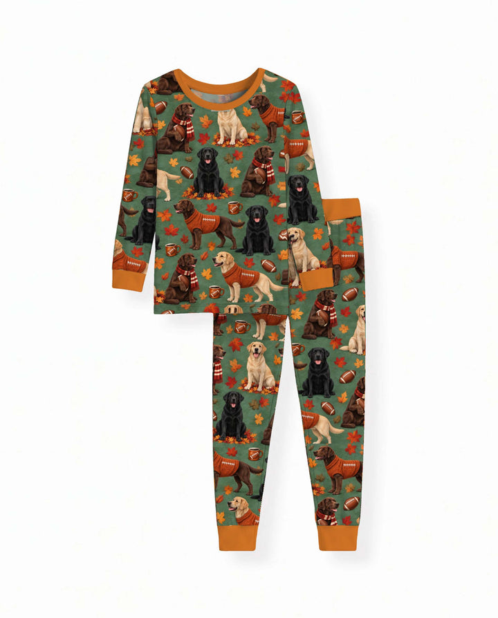 Labrador Retriever Football Fall Bamboo Two Piece Long Sleeve Pajama Set