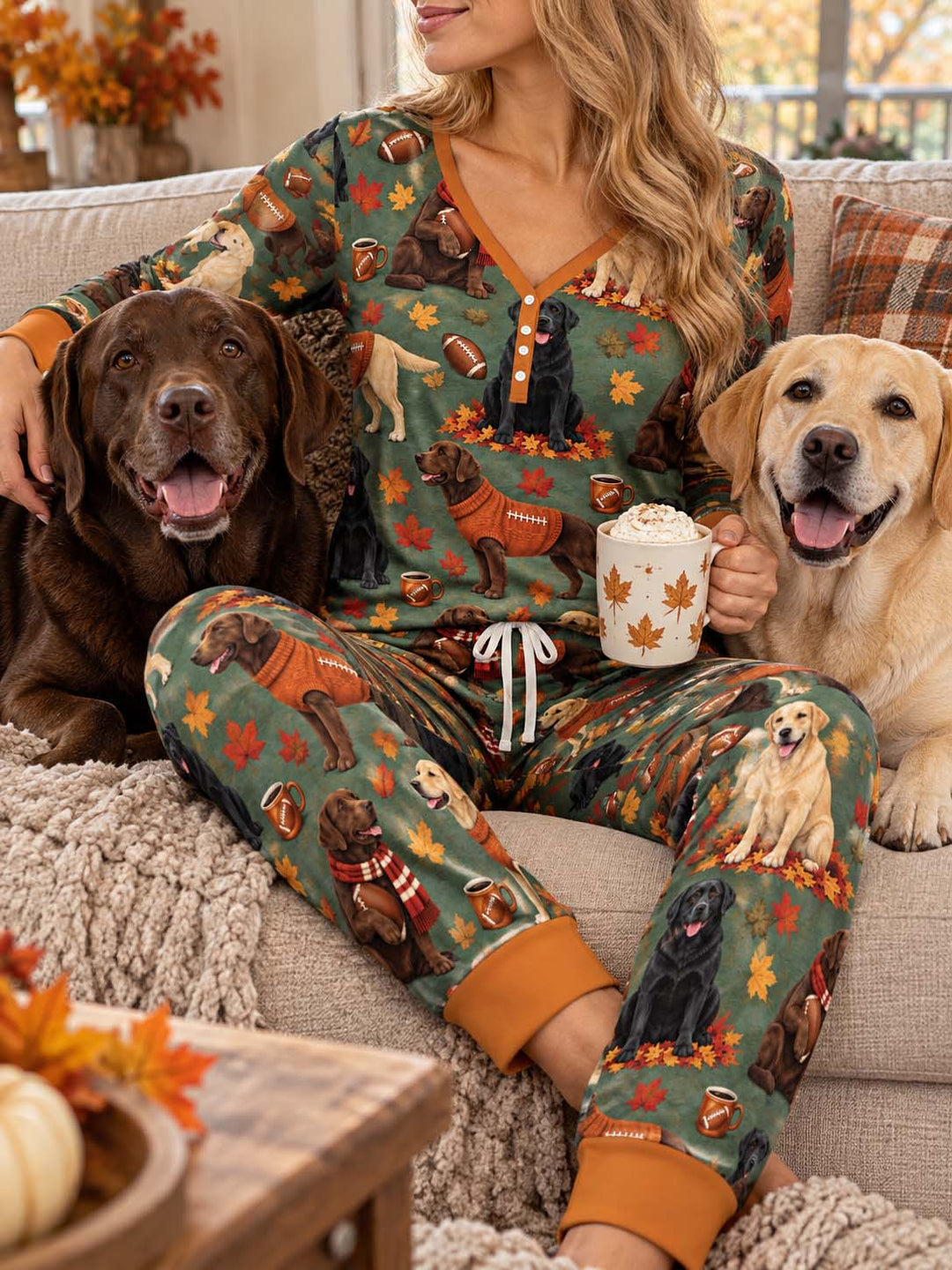 Labrador Retriever Football Fall Bamboo Women Pajama Set