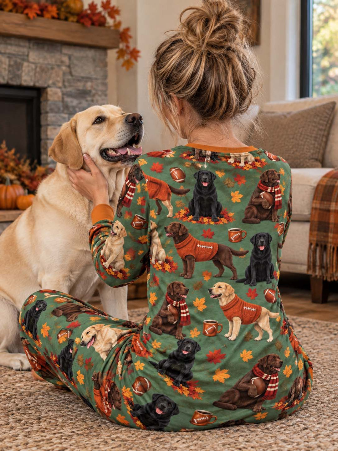 Labrador Retriever Football Fall Bamboo Women Pajama Set