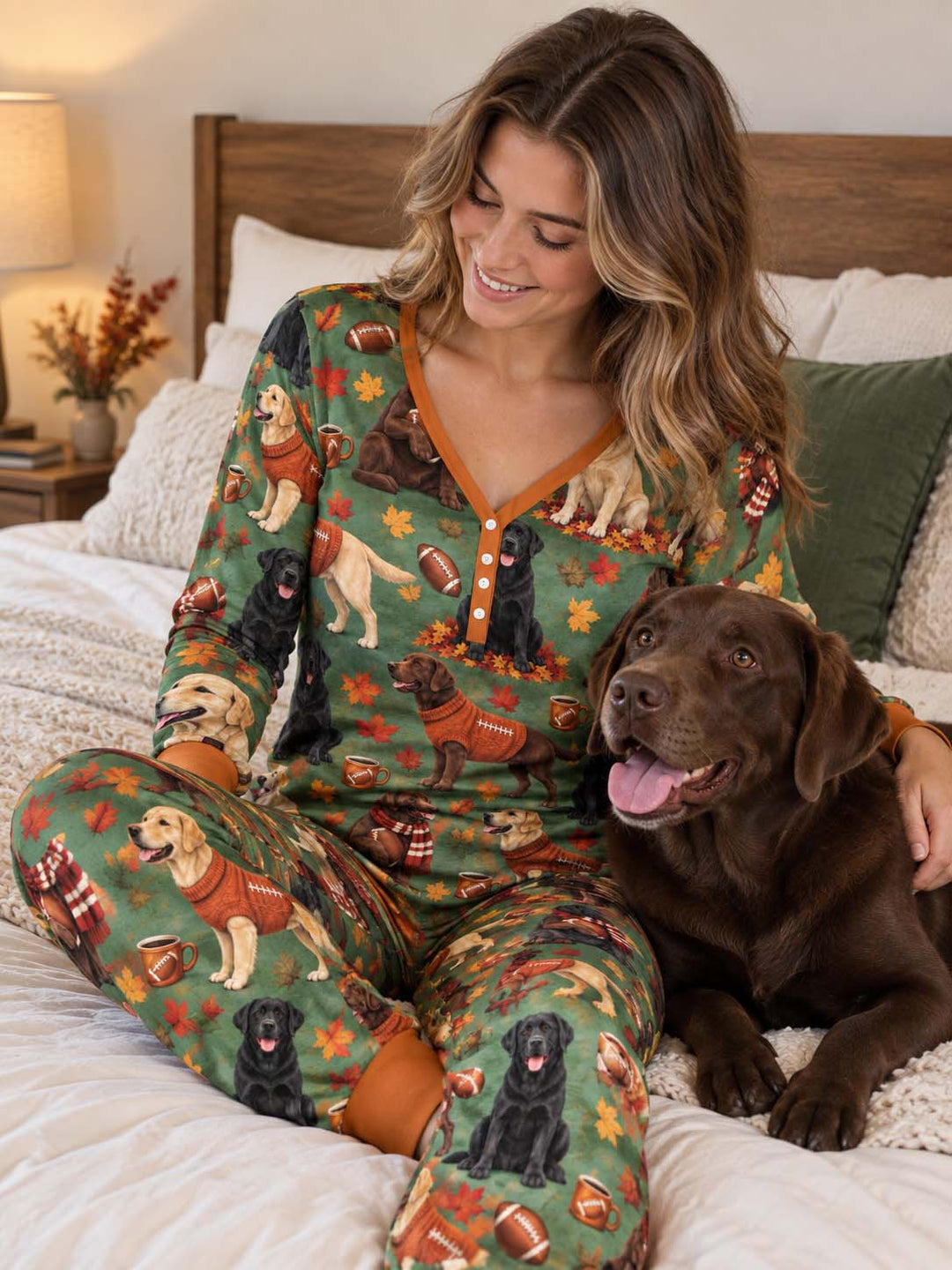 Labrador Retriever Football Fall Bamboo Women Pajama Set