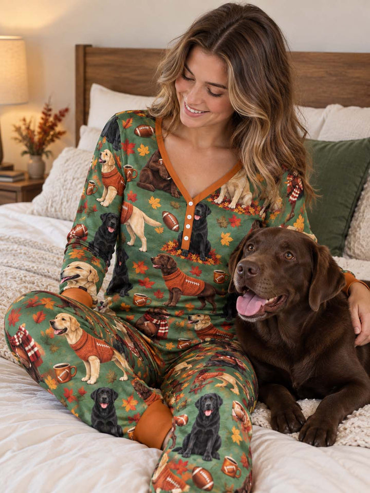 Labrador Retriever Football Fall Bamboo Women Pajama Set