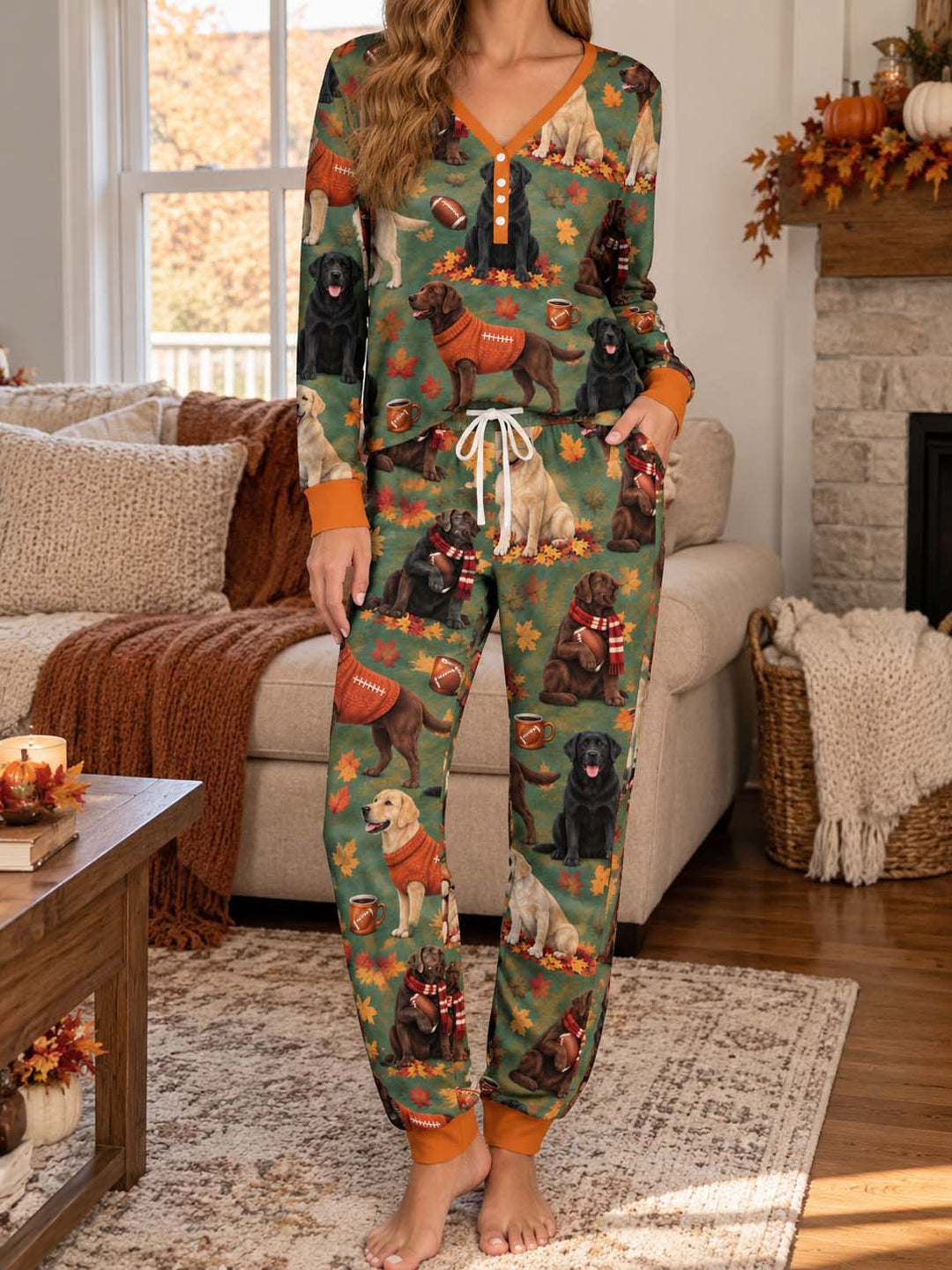Labrador Retriever Football Fall Bamboo Women Pajama Set