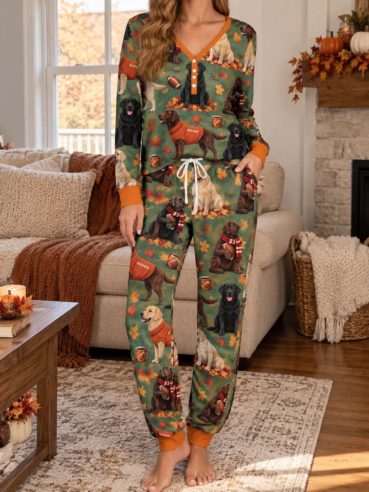 Labrador Retriever Football Fall Bamboo Women Pajama Set